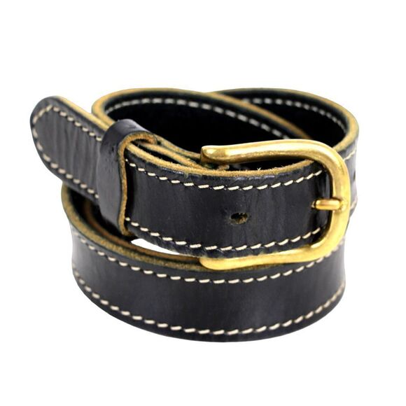 VTG SADDLE BLACK GENUINE LEATHER 1 1/8"Wd STITCH CASUAL DRESS MEN'S BELT 30 (35M - Picture 2 of 10